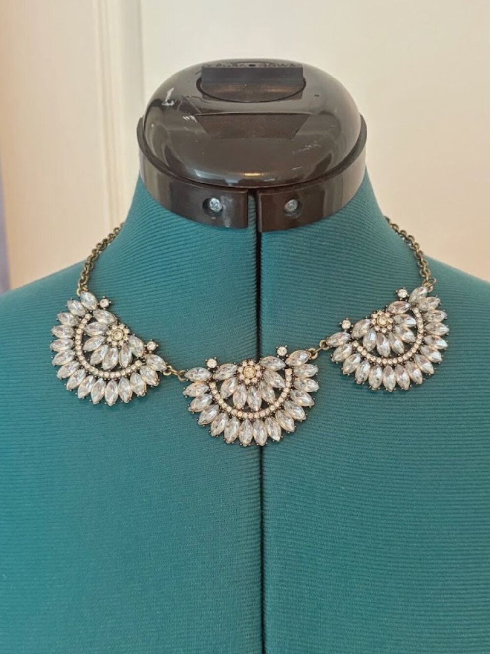 Gold Tone Rhinestone Bib Collar Adjustable Costume Statement Necklace